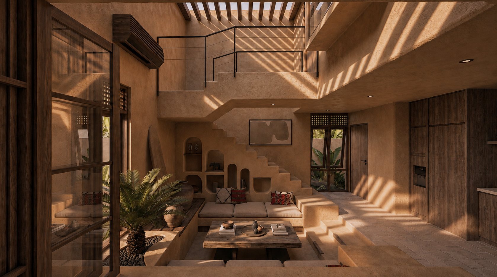 Double-height villa living room